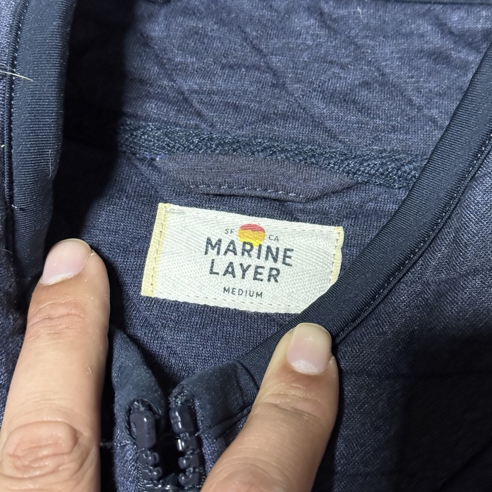 Marine Layer Jacket Mens Medium Blue Quilted Full Zip Ramp Stifel Logo Fleece - Picture 6 of 10